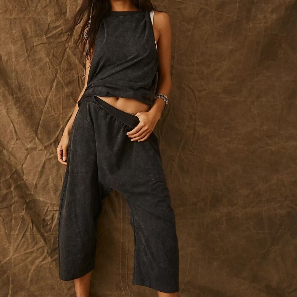 Free People Hot Shot Relaxed Set Size XL *GREY* Crop Pants Tank Loungewear